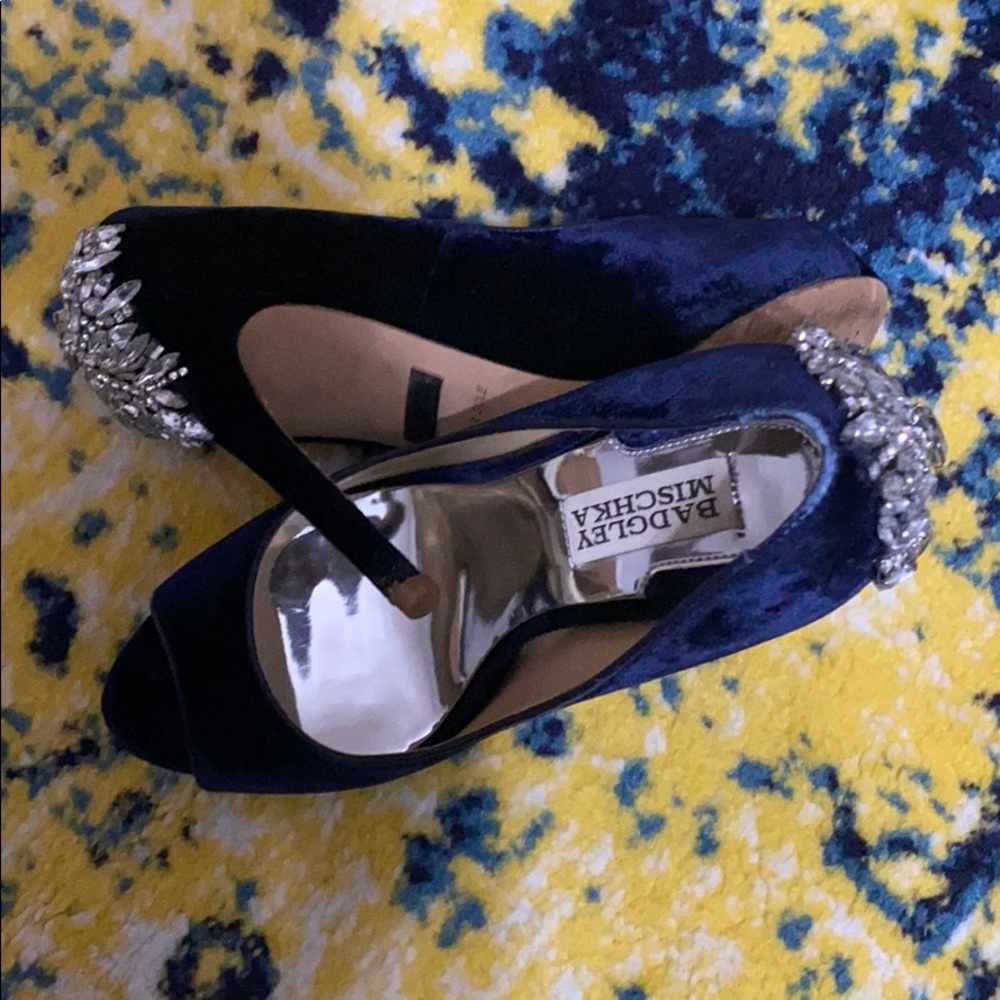 Navy blue velvet stiletto peep toe heels...